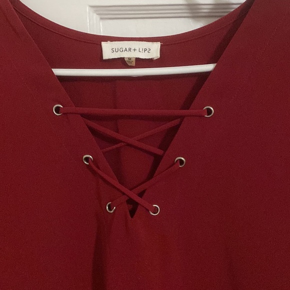 Sugarlips burgundy dress with criss-cross neckline - Picture 3 of 3
